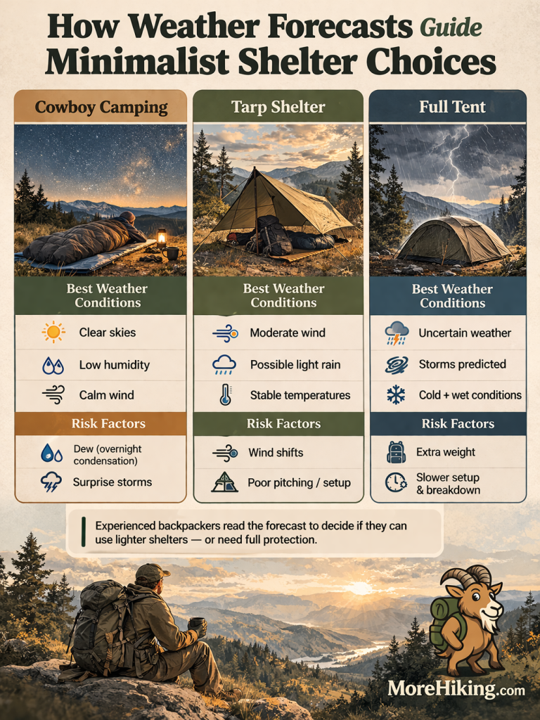 The infographic below illustrates how different shelter choices align with changing weather conditions. This will help you make better shelter decisions.
