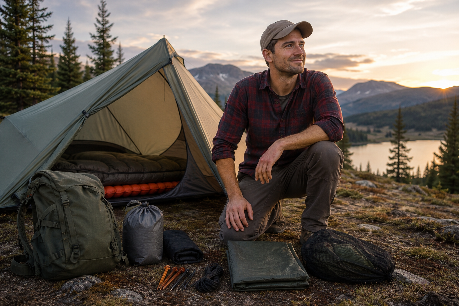 Serene sunset camping in the mountains